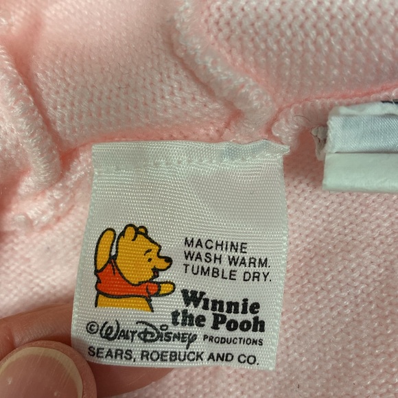 Vintage sears Winnie the Pooh acrylic pink knit hooded sweater 18/24m - Picture 7 of 9